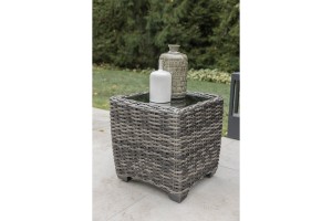 Woven End Table with Print Glass